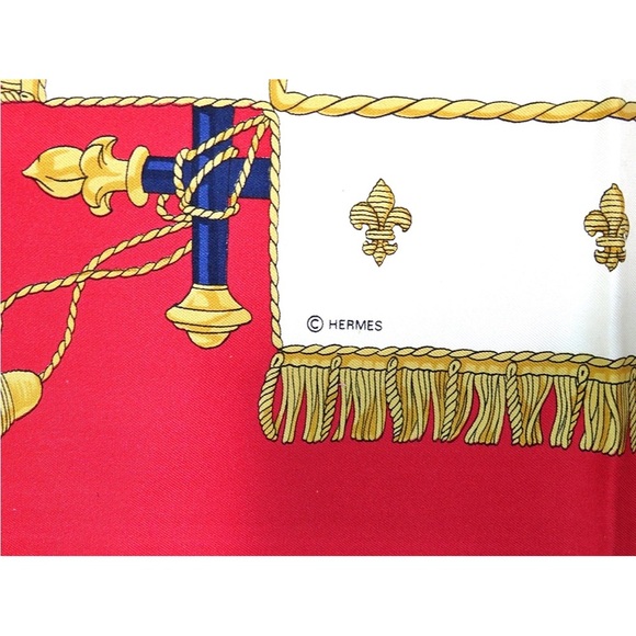 Hermes Red and Gold Carriage Scarf - Picture 9 of 12
